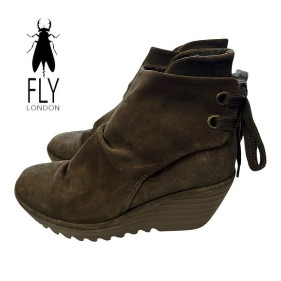 Fly London Yama Women's Oil Suede Leather Sludge Wedge Ankle Boots Booties 39 - Picture 1 of 7